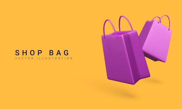 Set of 3d realistic colorful shopping bags Vector Illustration