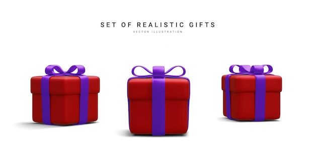 Vector set of 3d realistic gift boxes with ribbon isolated on white background surprise boxes vector illustration