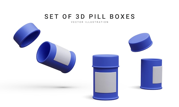 Vector set of 3d realistic pill box isolated on white background vector illustration