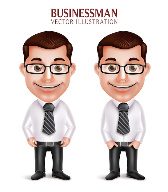 Vector set of 3d realistic professional business man character happy smiling