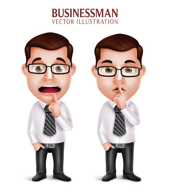 サイレントジェスチャの3D現実的なプロのビジネスマンキャラクターのセット