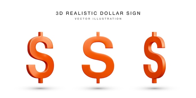 Set di 3d realistico segno di dollari rossi collezione di dollari usa simbolo di valuta isolato su sfondo bianco illustrazione vettoriale