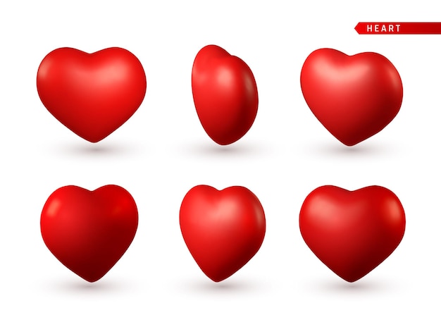 Set of 3d Red Heart. Love symbol isolated