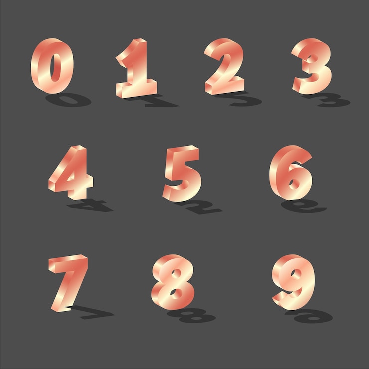 Vector set 3d rose golden number illustration