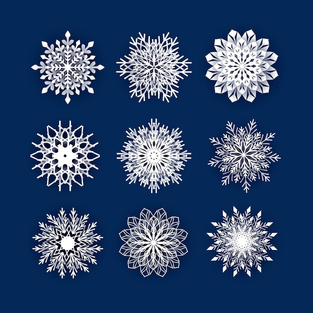 Set of 3d snowflake isolated icon papercut