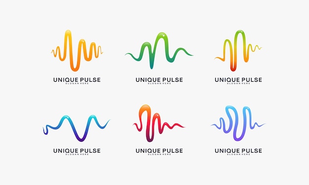 Vector set of 3d unique pulse in elegant logo style vector unique vibe logo template collection