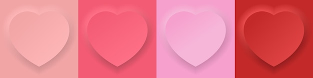 Set of 3d valentine's day background Background in the shape of a heart Vector geometric heart shape with realistic shadow Background for valentine's day Vector EPS 10