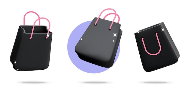 Набор 3d векторных черных пятниц и xMas интернет-магазинов подарочная сумка дизайн иконок