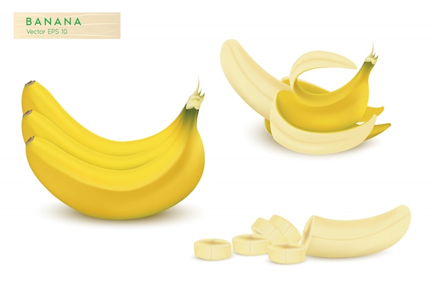 Set of 3d vector realistic illustration bananas.