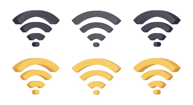 Set of 3D vector Wi Fi sign Realistic Wireless network connection and network symbol 3D render vector illustration isolated on a white background
