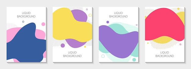 Set of 4 abstract modern graphic liquid banners dynamical waves different colored fluid forms