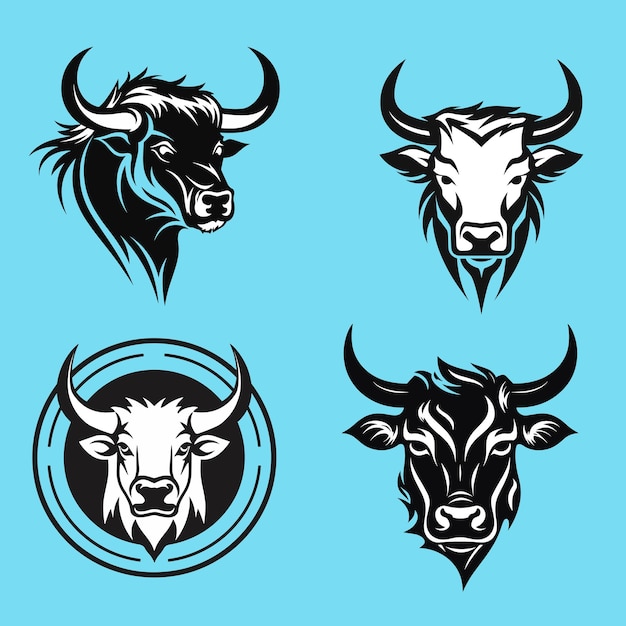 Set of 4 Bull Head Mascot Logo