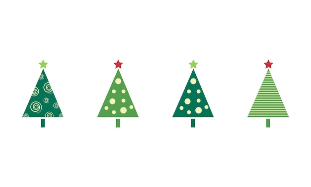 A set of 4 Christmas trees with patterns and stars The theme of the new year and Christmas