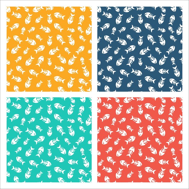 Set of 4 colorful patterns with fishbones