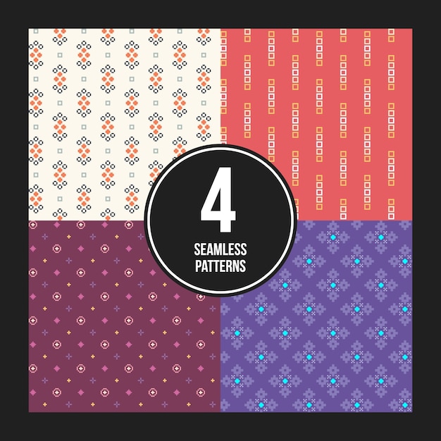 Set of 4 colorful pixelated patterns. childish style. useful for wrapping and textile design.
