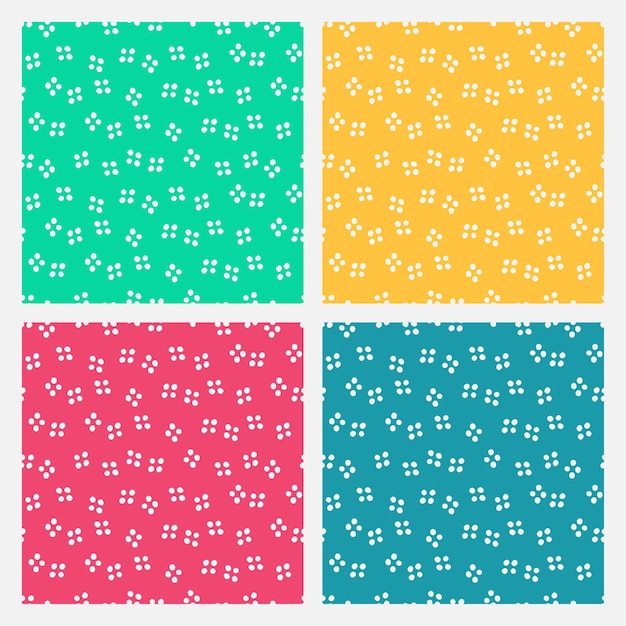 Set of 4 colorful seamless pattern with white dots.