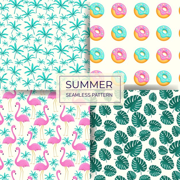 Set of 4 colorful summer seamless patterns Summer backgrounds