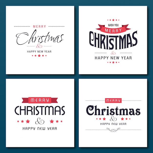 Set of 4 creative Christmas typographies in White Boxes on Blue Background