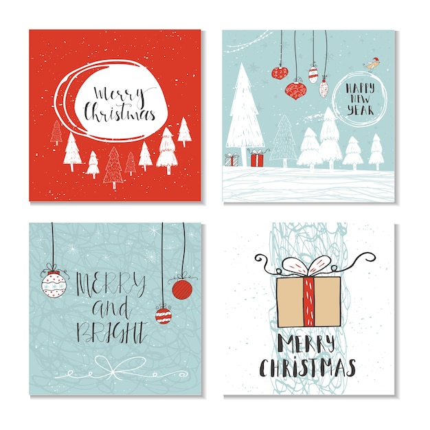 Set of 4 cute christmas gift cards with quote