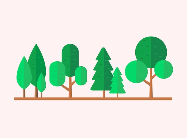 Vector set of 4 flat trees in green tones