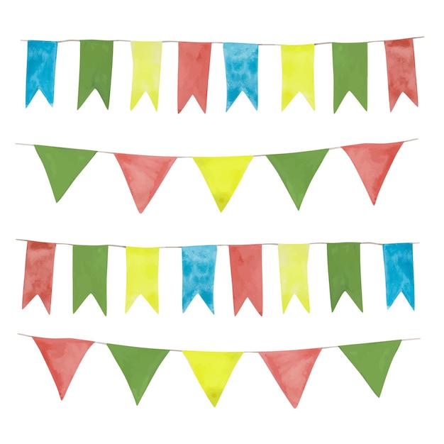 Vector set of 4 garlands isolated on a white background colorful birthday decoration bright festive flags