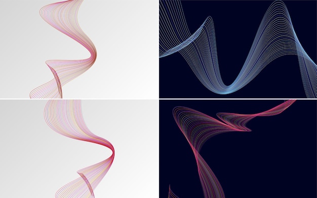 set of 4 geometric wave pattern background abstract waving line vector illustration