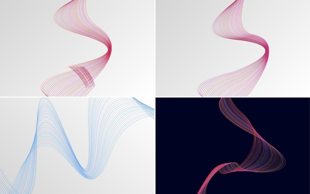 set of 4 geometric wave pattern background abstract waving line vector illustration