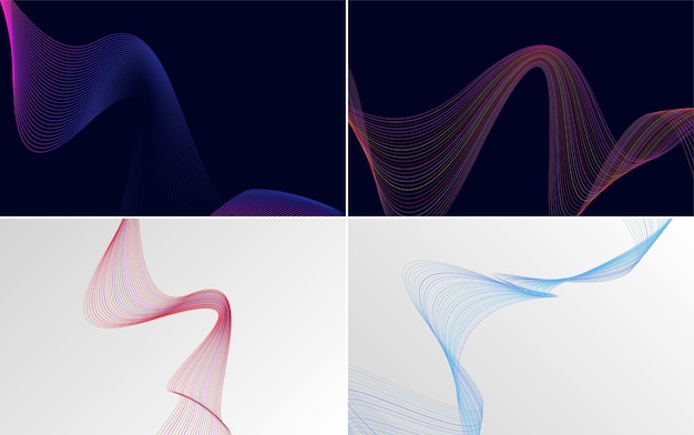 set of 4 geometric wave pattern background abstract waving line vector illustration