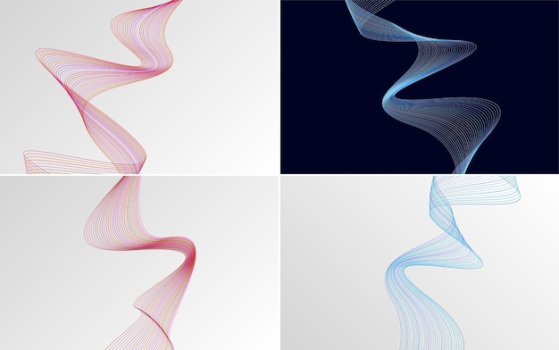 set of 4 geometric wave pattern background abstract waving line vector illustration