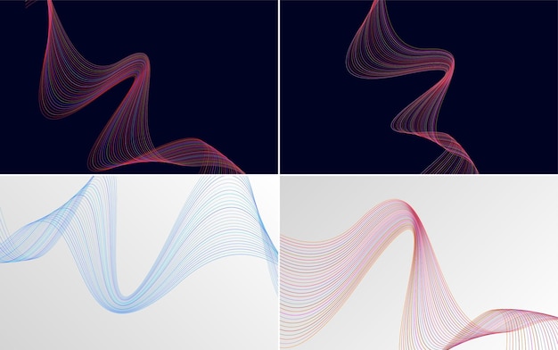 4 の幾何学的な波パターン背景のセット 抽象的な手を振っている行ベクトル イラスト