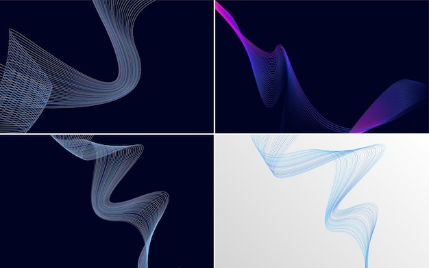 set of 4 geometric wave pattern background abstract waving line vector illustration
