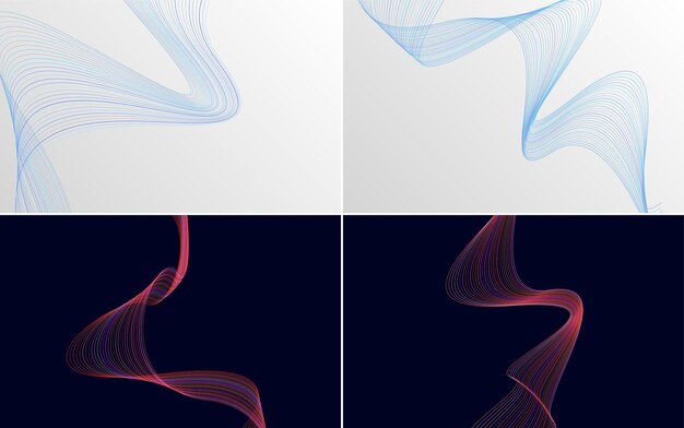 set of 4 geometric wave pattern background abstract waving line vector illustration