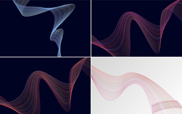 set of 4 geometric wave pattern background abstract waving line vector illustration