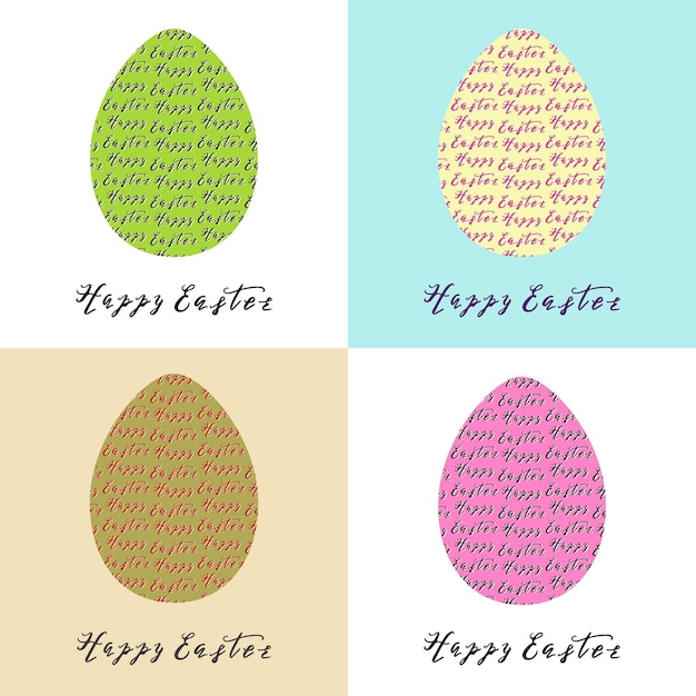 Set of 4 hand drawn eggs with Easter greeting card