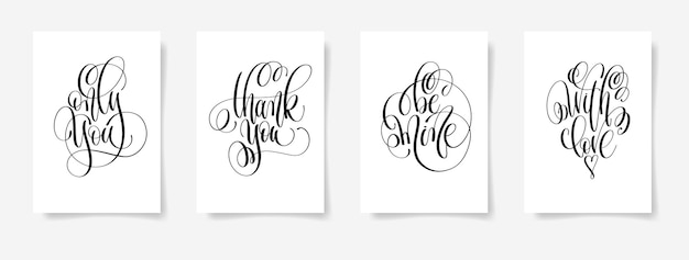 Set of 4 hand lettering posters to valentines day design