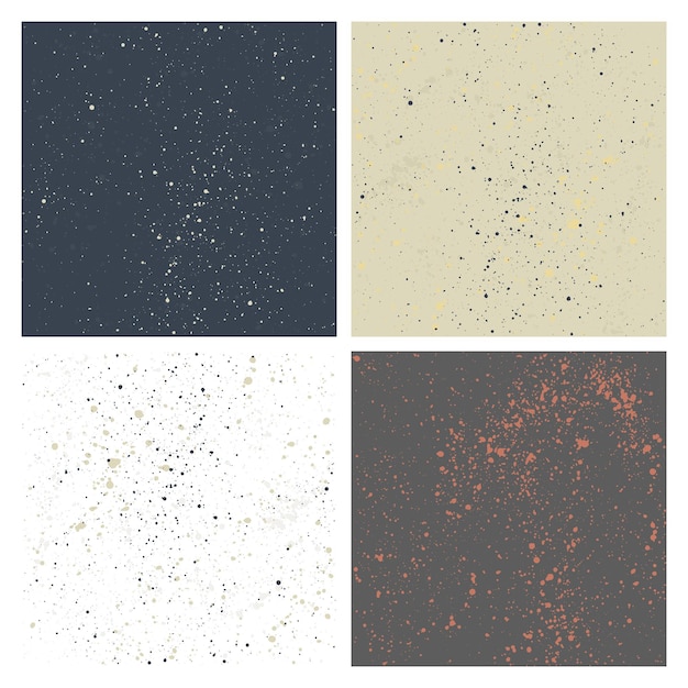 Vector set of 4 handmade grunge textures seamless pattern abstract ink drops background