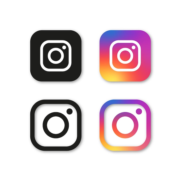 4 instagram のロゴ ボタンのセット黒とグラデーションの Instagram のロゴ