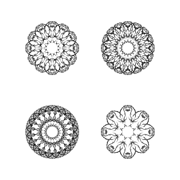 Set di 4 ornamenti mandala vettore isolato