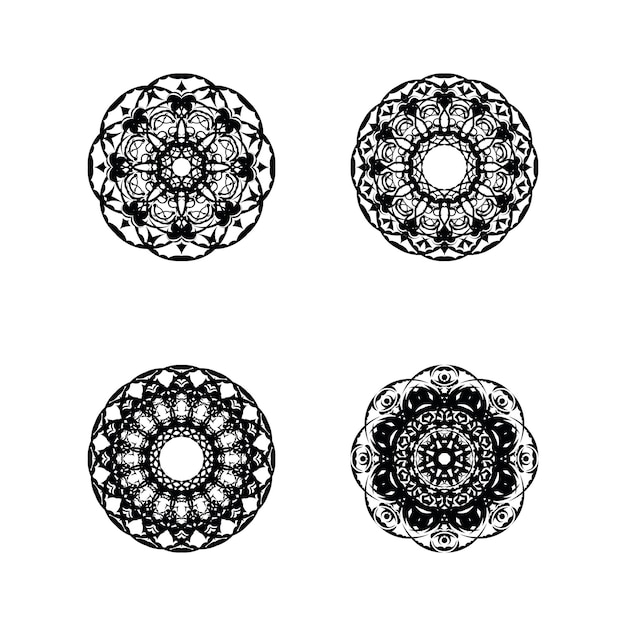 Set di 4 ornamenti mandala isolati su sfondo bianco vettore