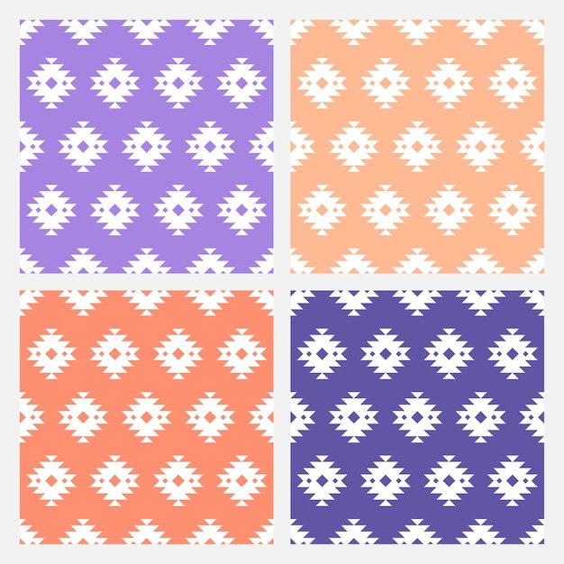 Set of 4 pastel seamless patterns with white kilim designs.