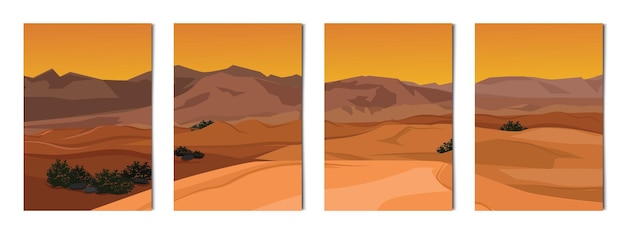 Set of 4 pcs desert mountain landscape Vector