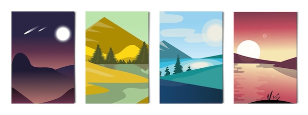 Set of 4 pcs different vertical backgrounds landscapes Vector