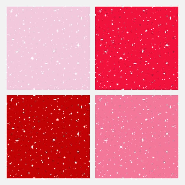 흰색 작은 별이 있는 4개의 분홍색 매끄러운 패턴 세트