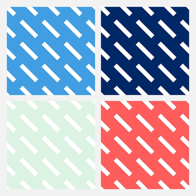 Vector set of 4 seamless pattern with oblique stripes.