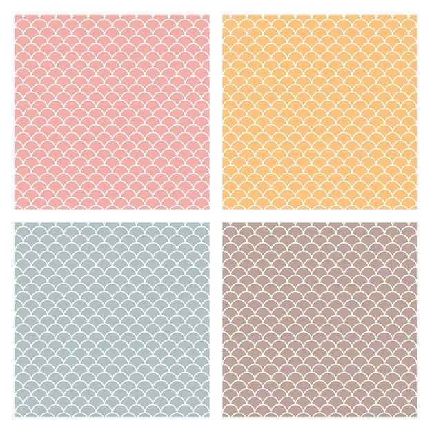 Set of 4 seamless pattern with scallops design