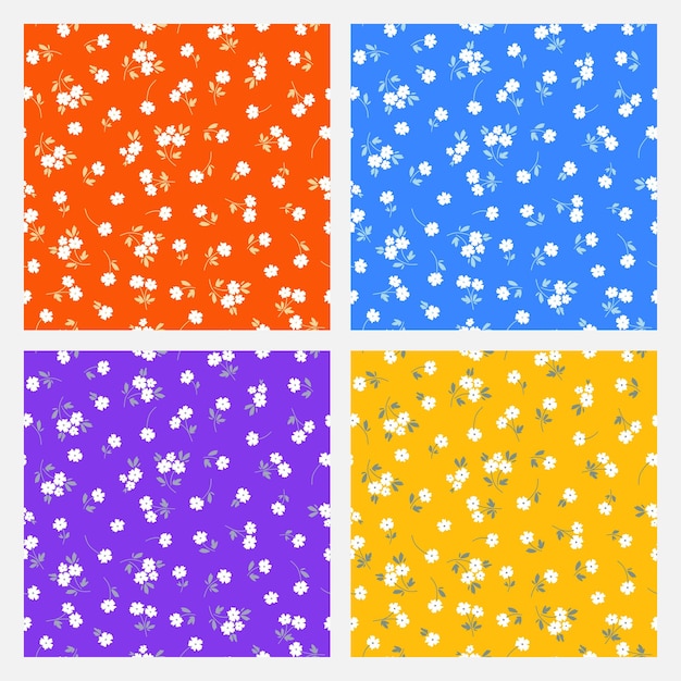 Set of 4 seamless pattern with tiny flowers.