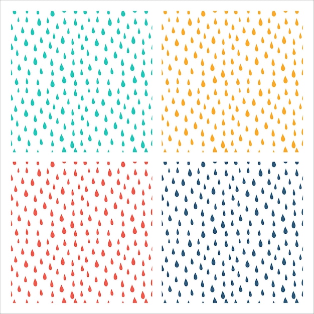 Set of 4 seamless patterns with colorful rain drops