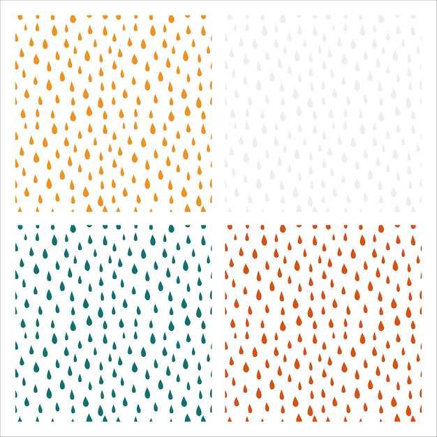 Набор из 4 бесшовных узоров с разноцветными каплями дождя