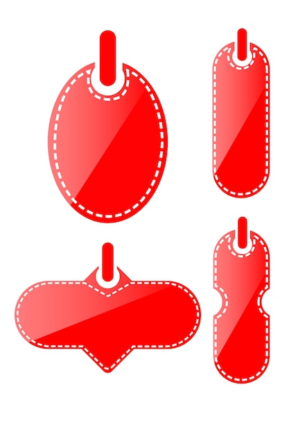 Set 4 simple vector red shining oval blank tag, icon style, isolated on white