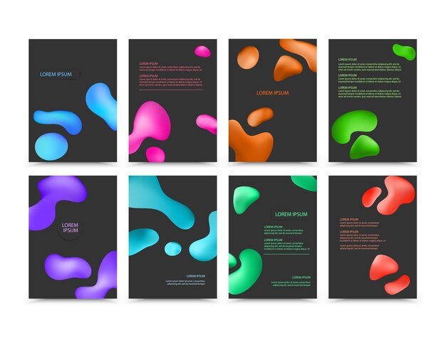 Set di 4 poster di una dimensione con forme astratte 3d su uno sfondo scuro fondali banner ultramoderni alla moda curve forma astratta illustrazione vettoriale eps10